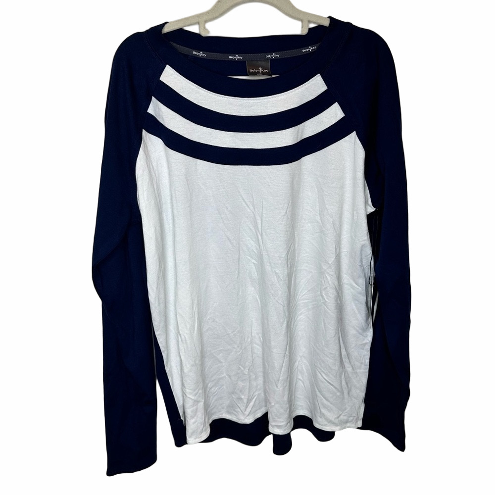 NWT Belyn Key Keystone Navy Blue & White Chalk Ink Pullover Size XXL